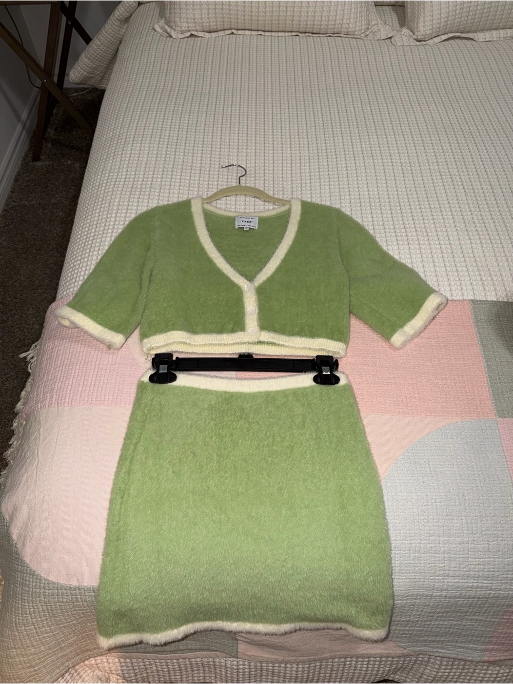 Sabo Skirt Lime Green Knit Two-Piece Set with Cream Trim